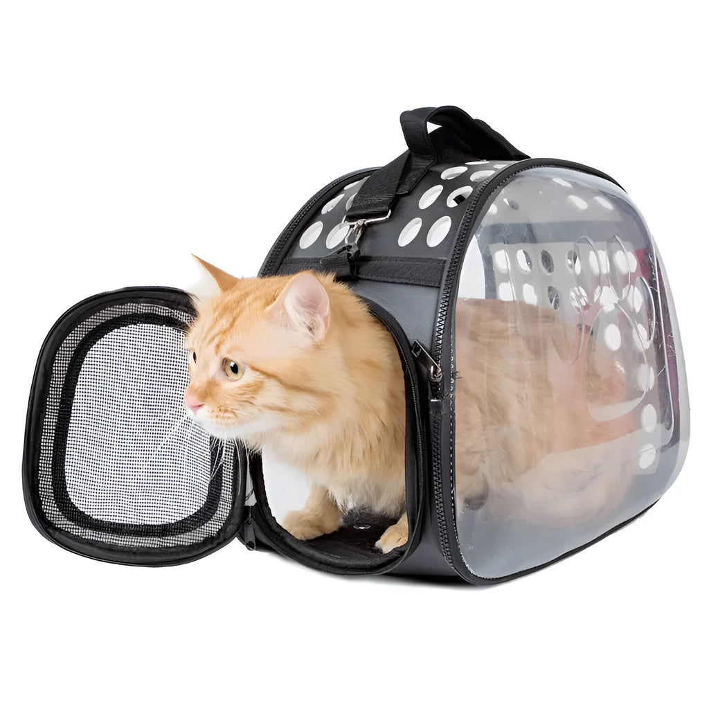 Pet backpack with transparent acrylic window and side vents for cats and small dogs, black colour, large size