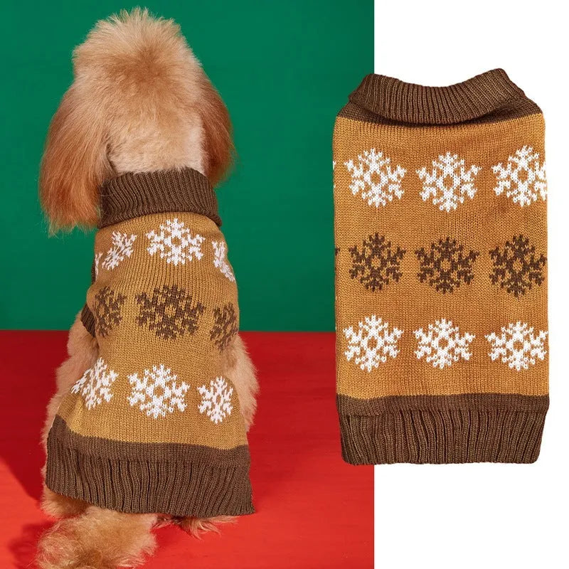 Snowflake pattern dog Christmas sweater in acrylic knit fabric, grey and dark brown colour options