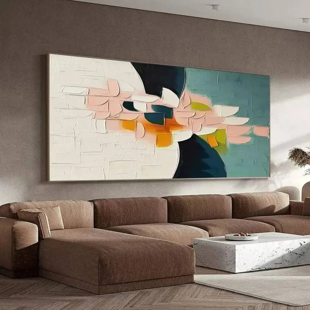 Hand-painted modern abstract floral oil painting on canvas with thick palette knife texture, unstretched and rolled
