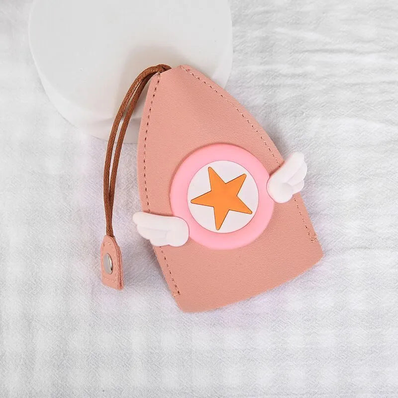Colourful cartoon PU leather pull-out key case for car keys, shown open and closed