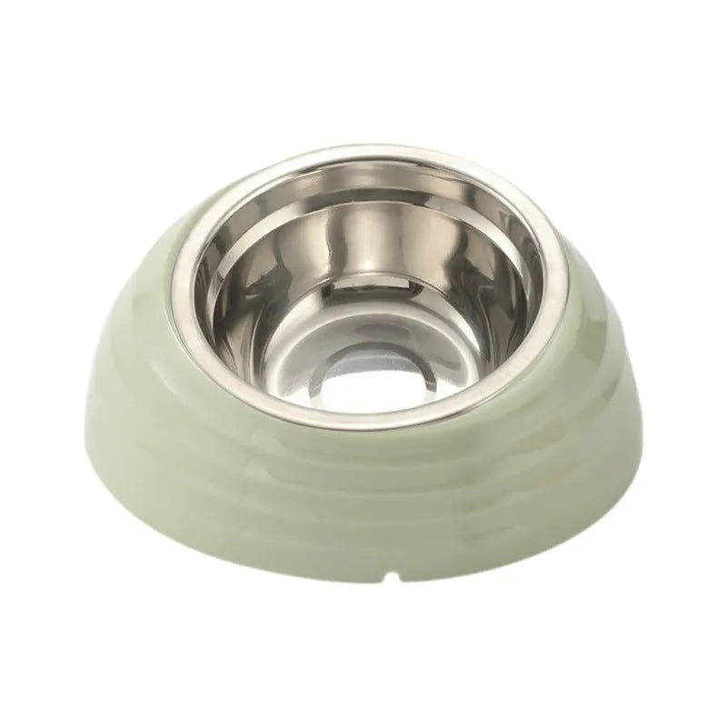 Stainless steel cat bowl in light green, beige, or brown colours for pet feeding