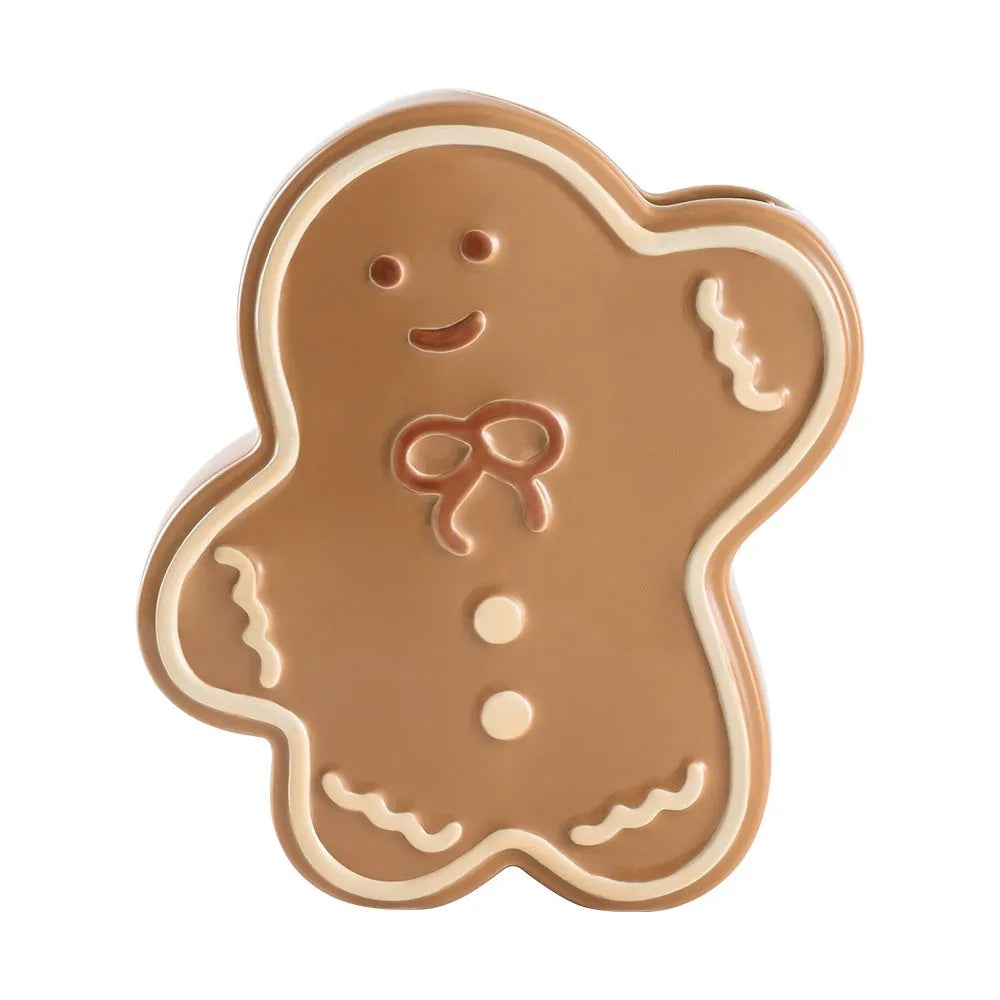 Hand-painted glazed ceramic vase in gingerbread man shape for Christmas home decoration with red shoes option