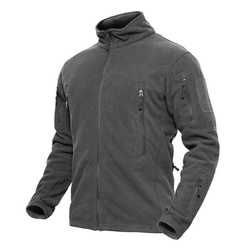 Thick military army fleece tactical jacket for men, windproof thermal, solid army green, turn-down collar