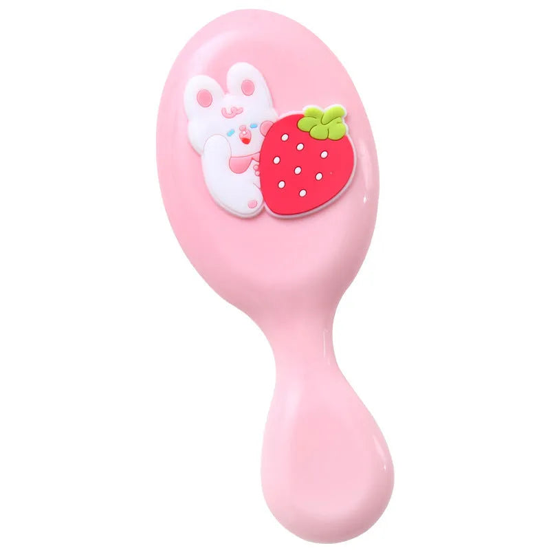 Cute portable resin massage comb for kids in strawberry design, 15-20 cm, soft bristles for detangling