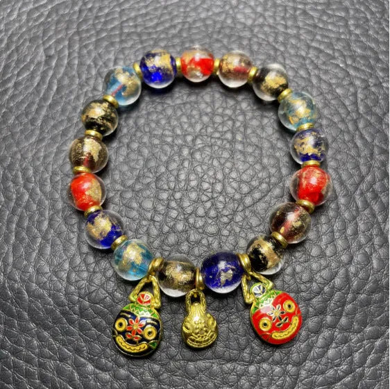 Ancient French glaze year glass bracelet with geometric auspicious patterns in court style