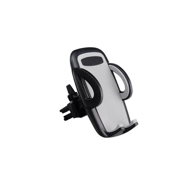 Black ABS plastic car air vent phone holder with adjustable gooseneck arm and universal phone clamp