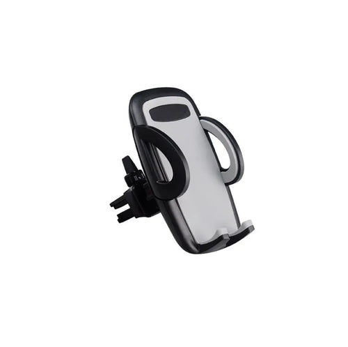 Black ABS plastic car air vent phone holder with adjustable gooseneck arm and universal phone clamp