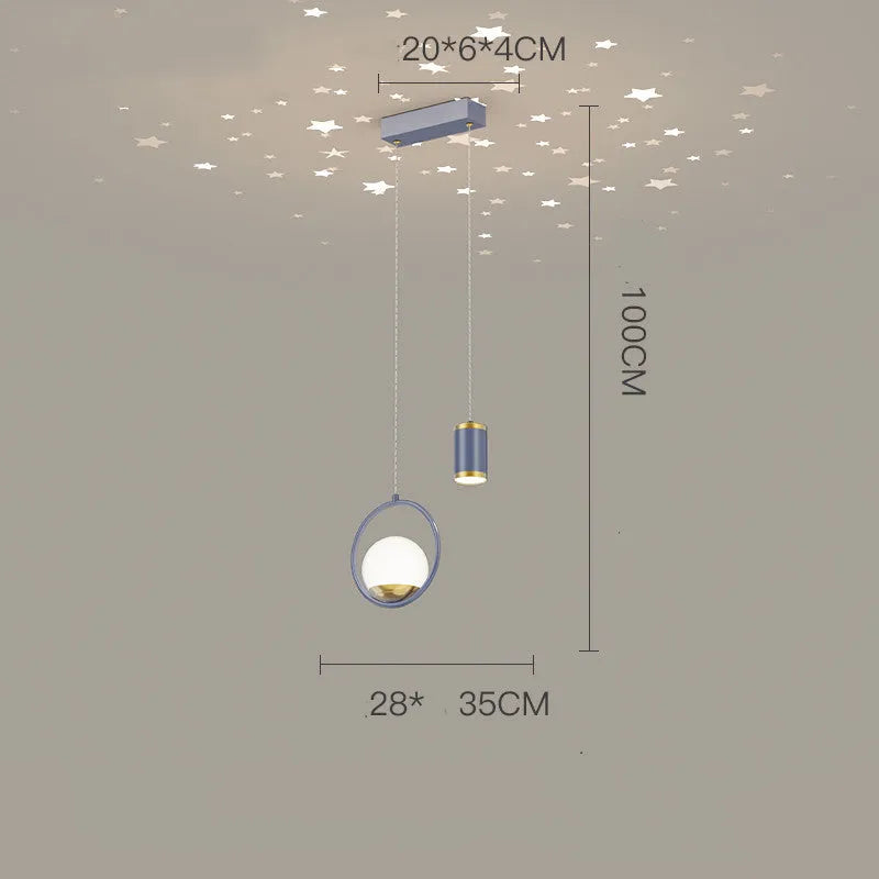 28cm iron pendant lamp with starry sky projection, black gold finish, three colour dimming LED