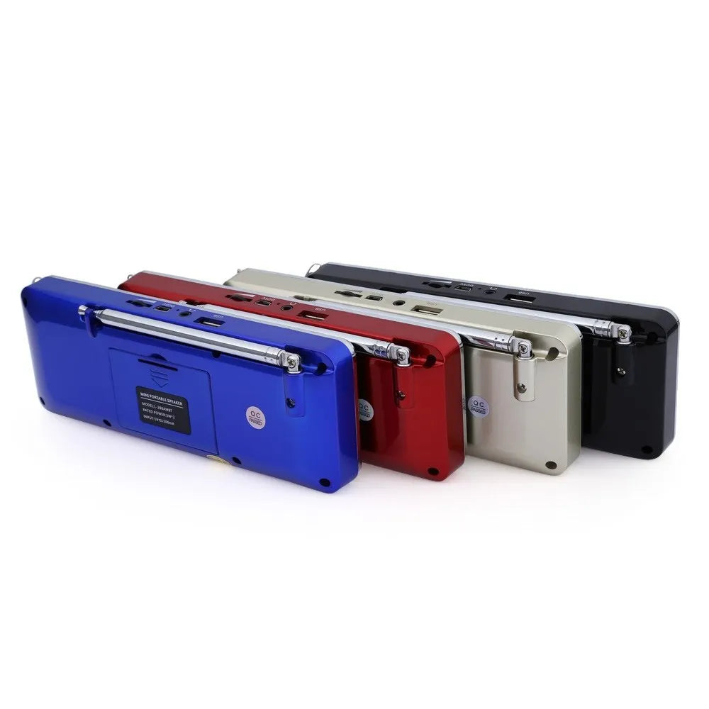 Hot L-288AMBT portable Bluetooth speaker with AM FM radio and LCD screen in black, blue, gold, or red colours