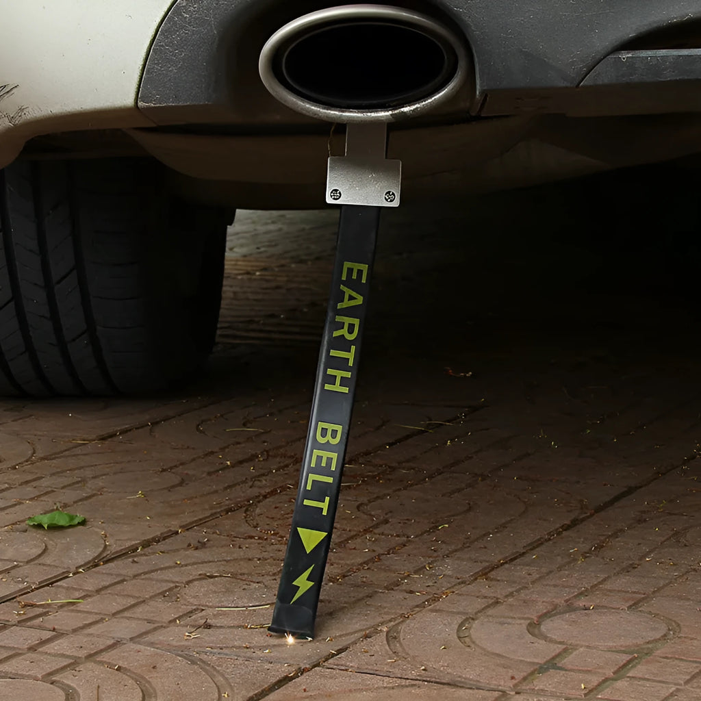 Black car electrostatic grounding belt with metal chain end, measuring 370mm long, for discharging static electricity.