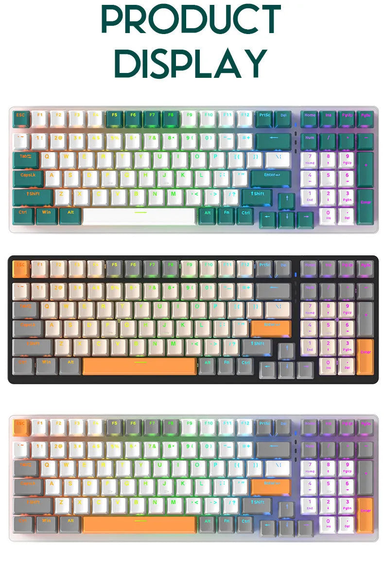 Wired mechanical keyboard with 100 keys made of ABS plastic, featuring USB cable and blue switches for computer gaming