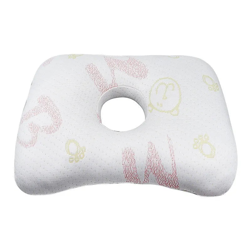 Beauty salon single hole ear pillow for adults in grey plaid pattern, showing dimensions.
