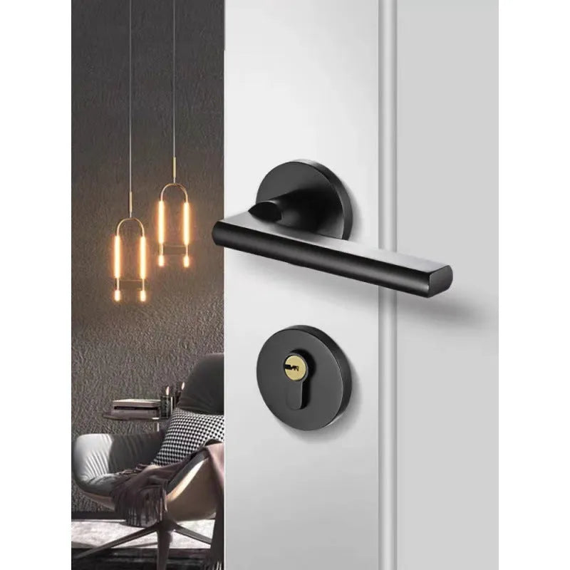 Aluminium alloy split magnetic door lock handle for timber doors in black and silver finish.