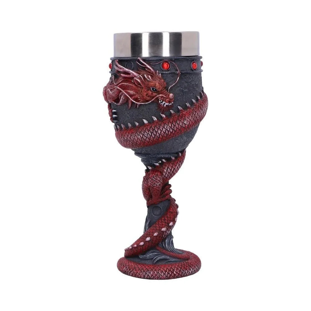 Chinese dragon 3D wine glass with resin ornament on stainless steel stem, 200ml capacity in gold colour