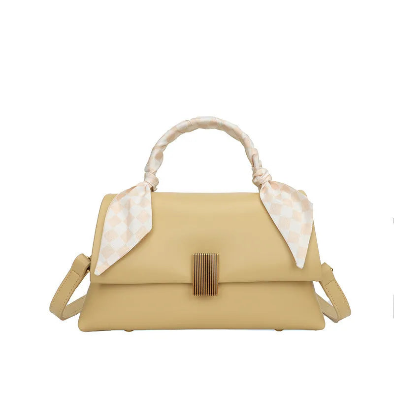 PU leather commuter shoulder handbag in horizontal square shape with organisers