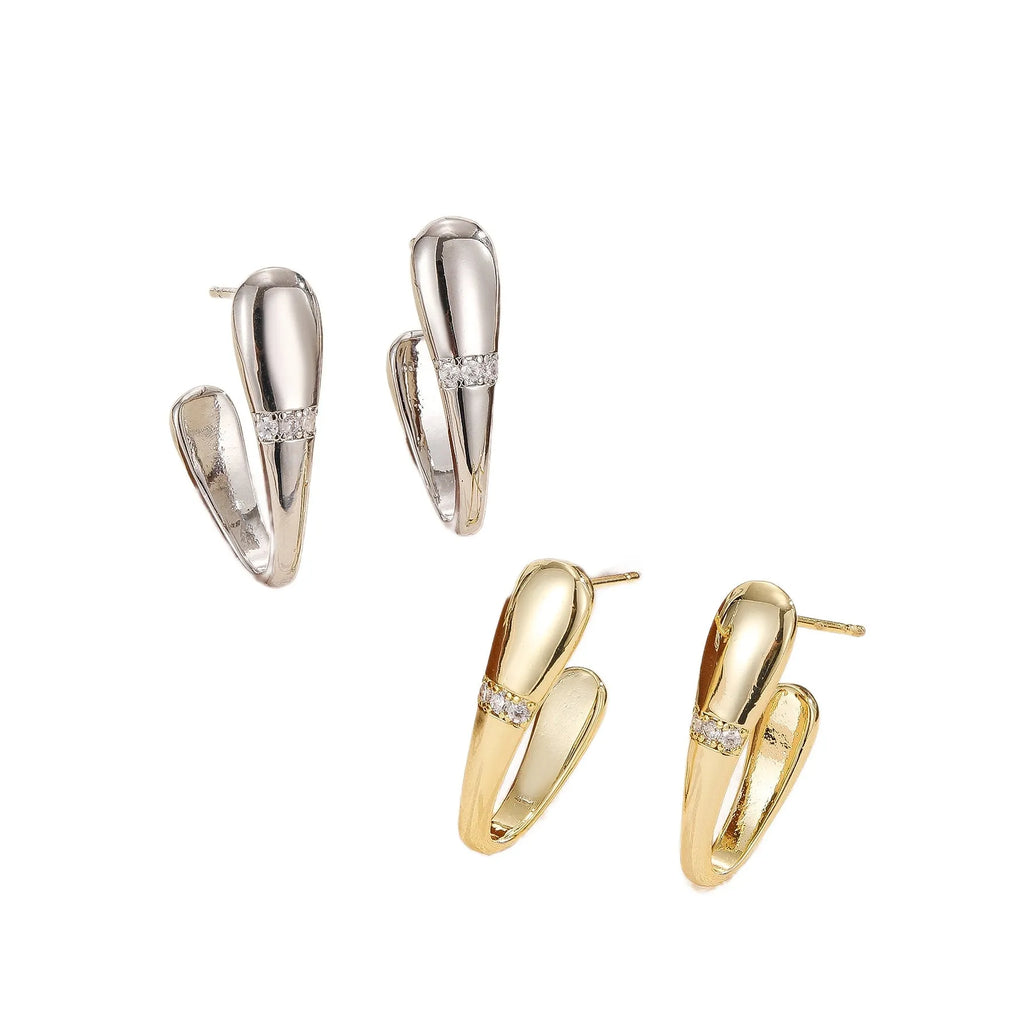 Simple square metal earrings in two styles on a clean background