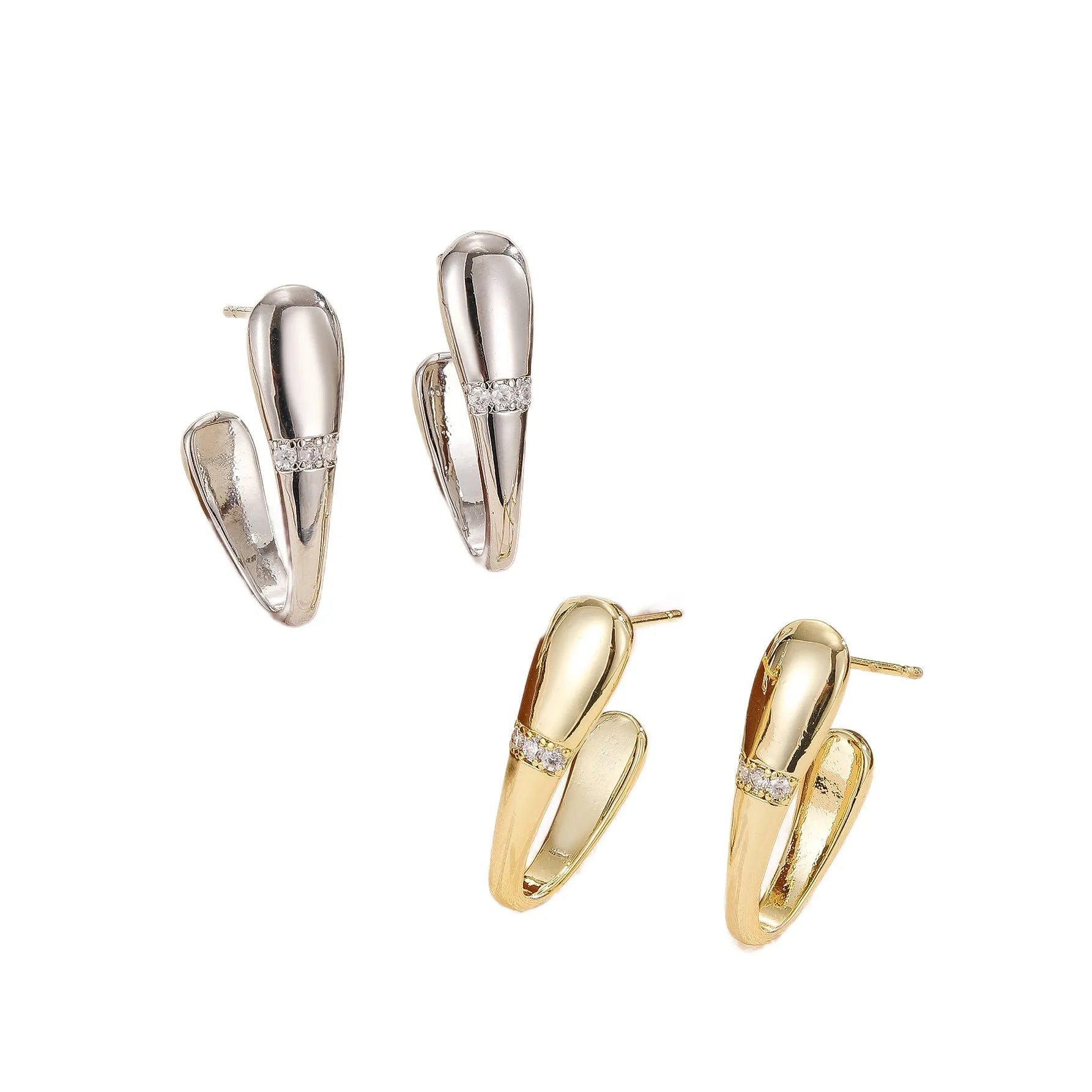 Simple square metal earrings in two styles on a clean background