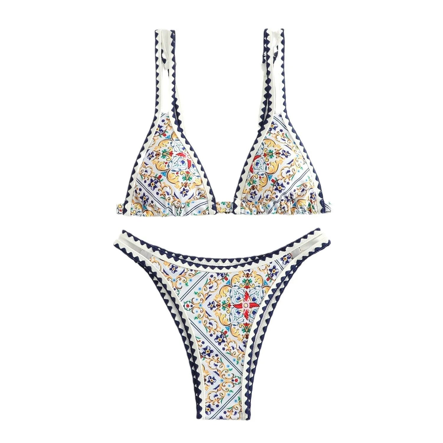 Women's floral print bikini swimsuit with split brief style in polyester fabric