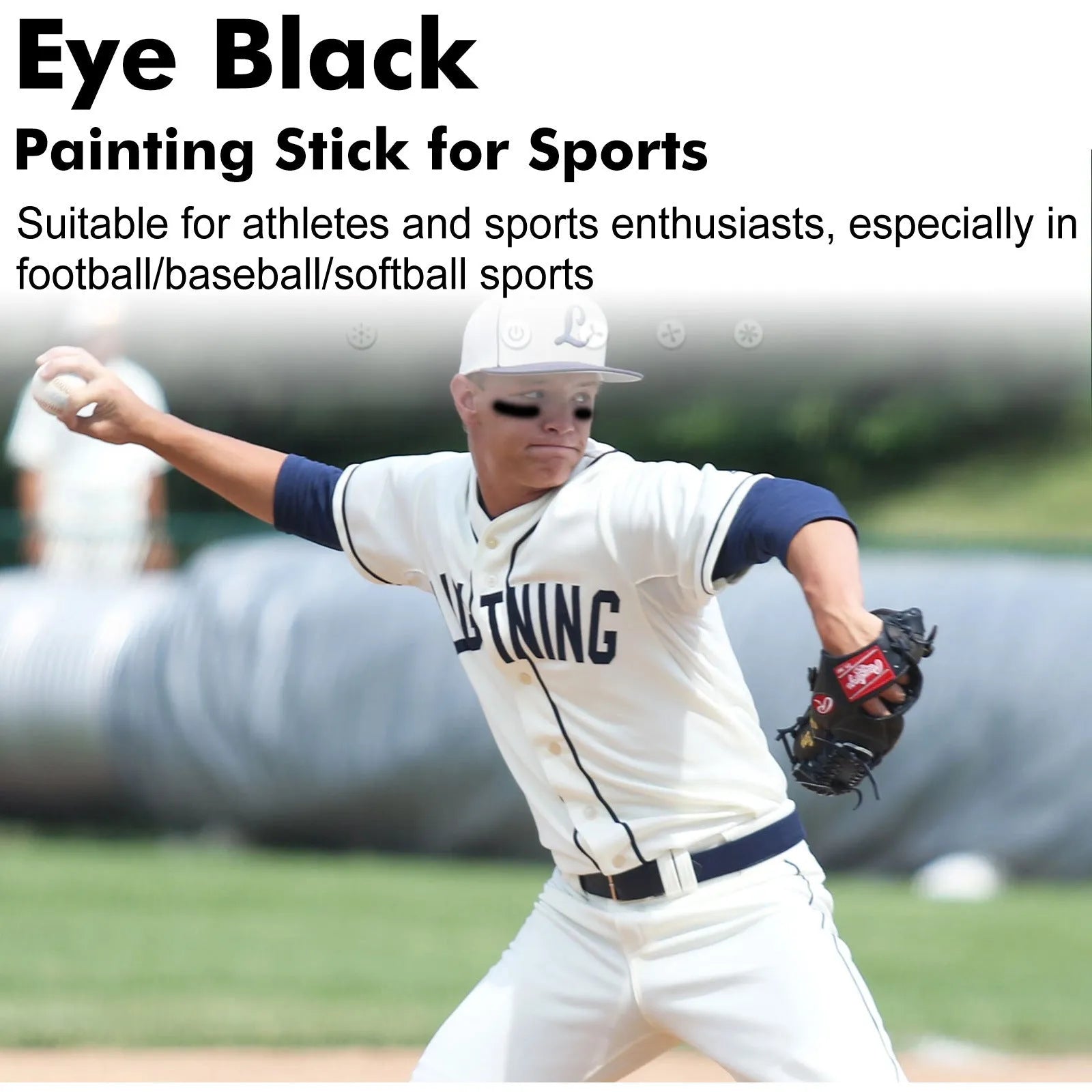 Sports eye black paint stick for baseball athletes with sweat-proof formula in 15g packaging