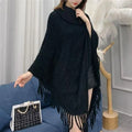 Women's casual plush triangular shawl cape with tassels in wine red colour.
