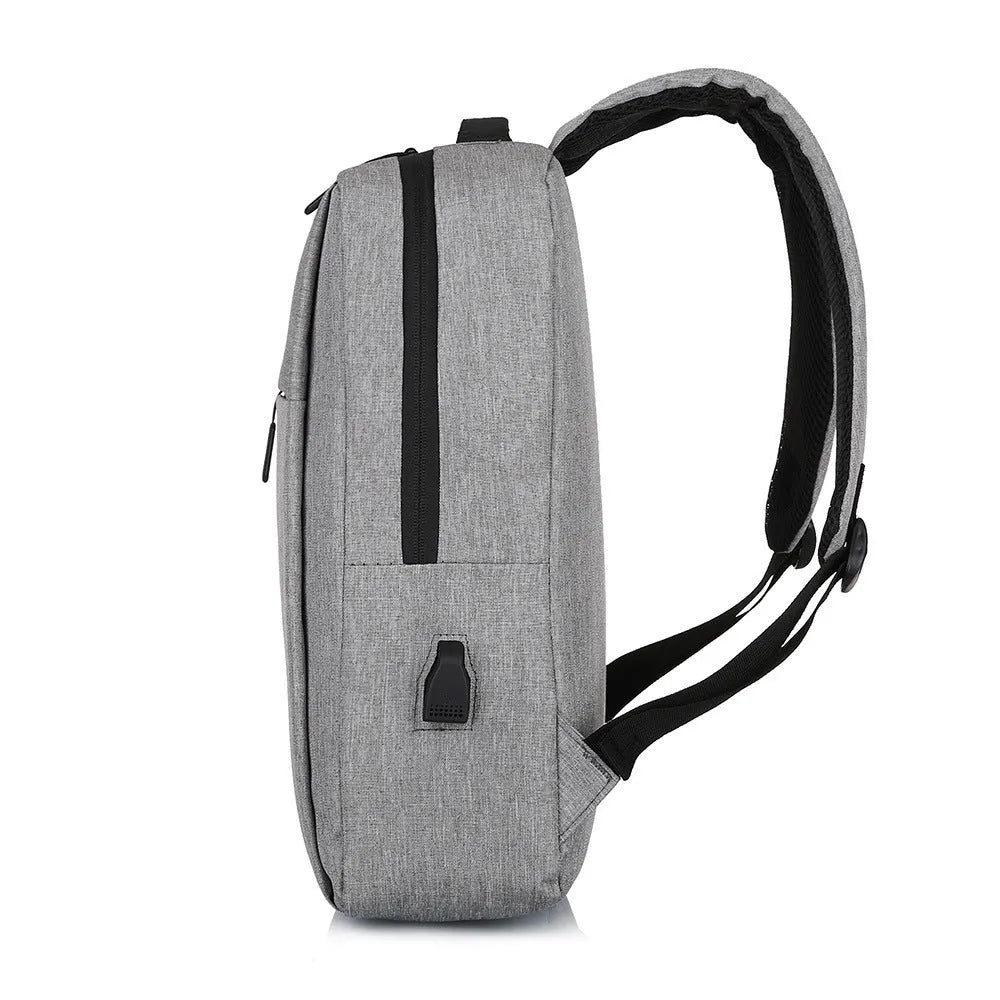 Large black Oxford cloth sports backpack with curved shoulder straps and USB charging port