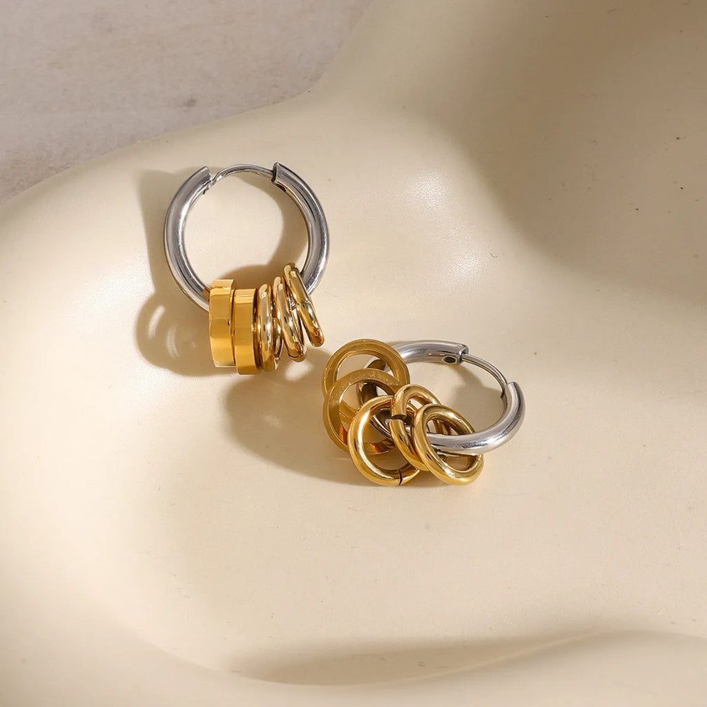 Stainless steel colour matching earrings with an electroplated finish on a white background.