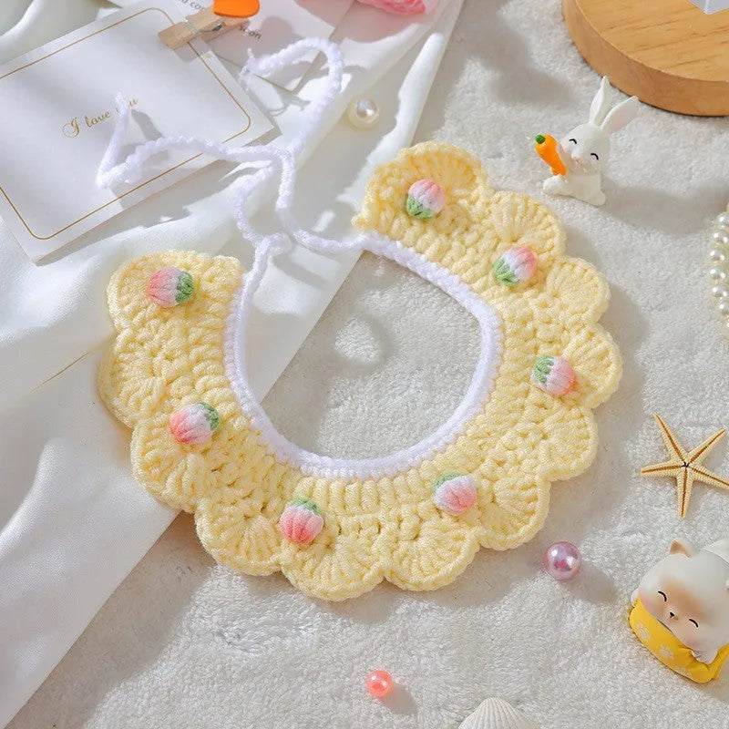 Handmade woven wool cat collar with embroidered cartoon British Shorthair in three colour options