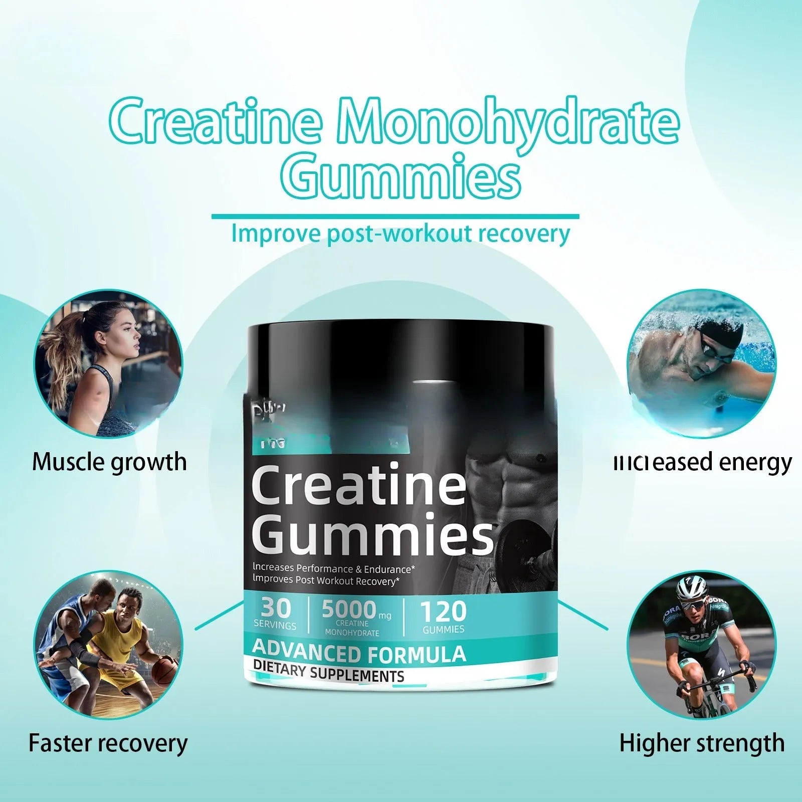 Bottle of Water Creatine Jelly 120 tablets for men and women
