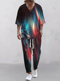 Women's thin polyester cropped sleeve V-neck trousers suit in a co-ord set.