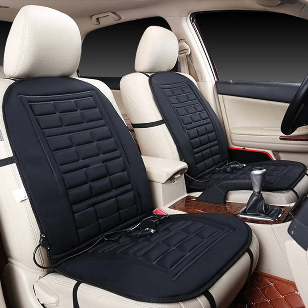 black heated car seat cushion 128x49cm temperature control 12V fibre composite