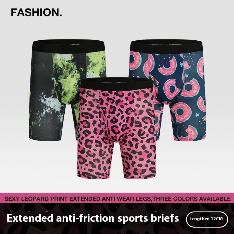 Men's wild leopard pattern printed underwear with low waist and quick-drying sport function