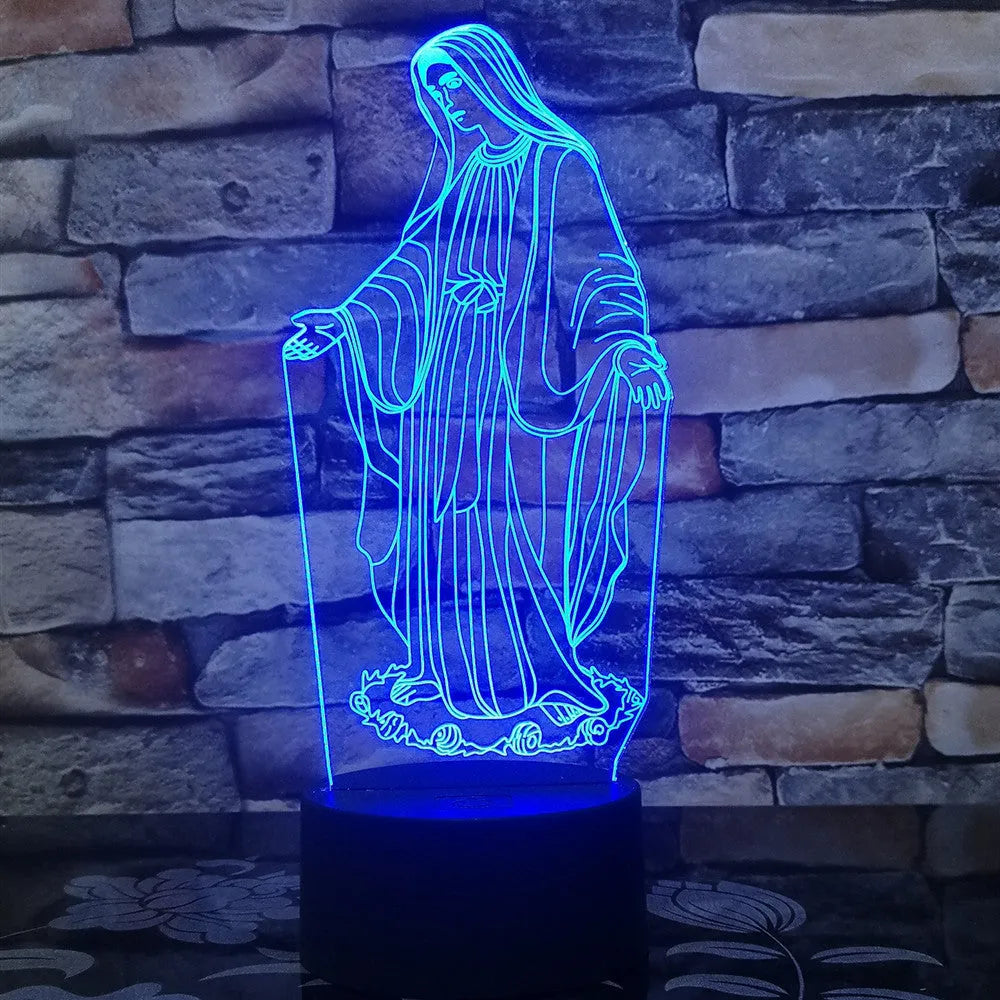 3D LED night light with laser-engraved acrylic plate showing dual-ring light pattern, on an ABS base.