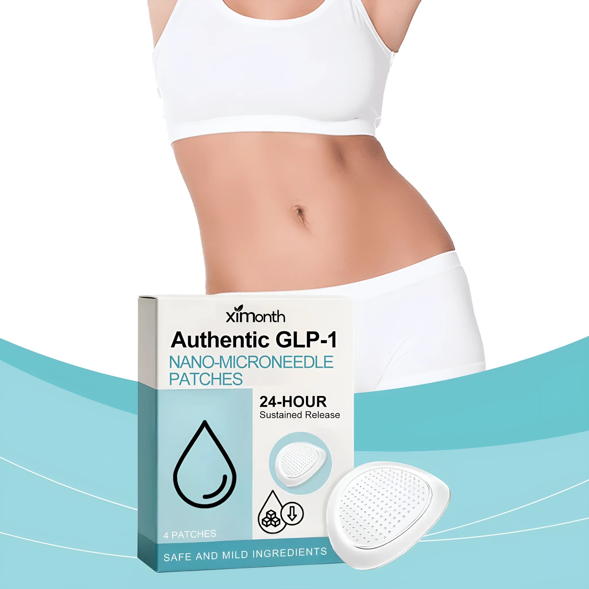 Four slimming microneedle patches in adhesive bandage format for body care