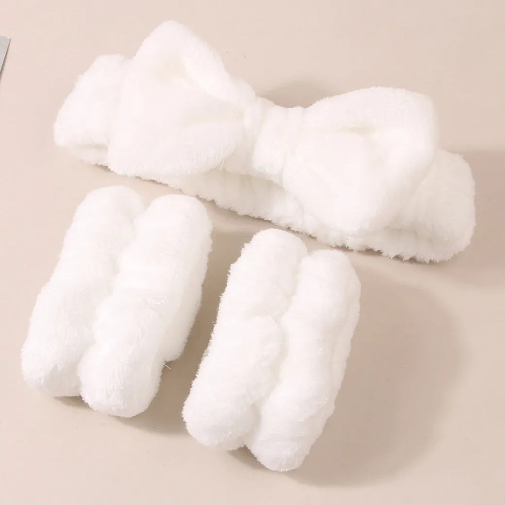 Facial brush with coral fleece hair band set in purple, pink, grey or white colours