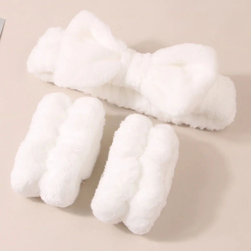 Facial brush with coral fleece hair band set in purple, pink, grey or white colours