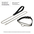 Black leather bondage collar and leash set with hand grip rope section