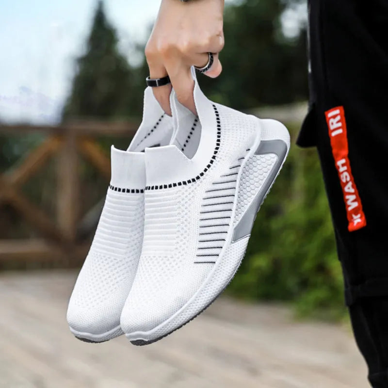 Men's mesh sock sneakers with striped design and colourblocking details