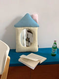 Korean-style soft fabric pillow mirror with apple print and aluminium lens