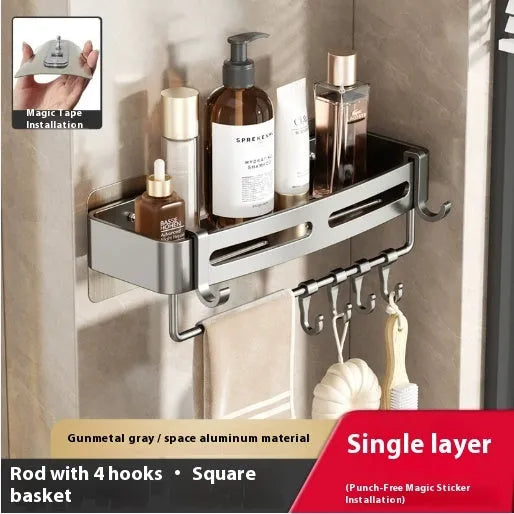 Gun gray metal triangle bathroom corner rack with punch-free wall mounting