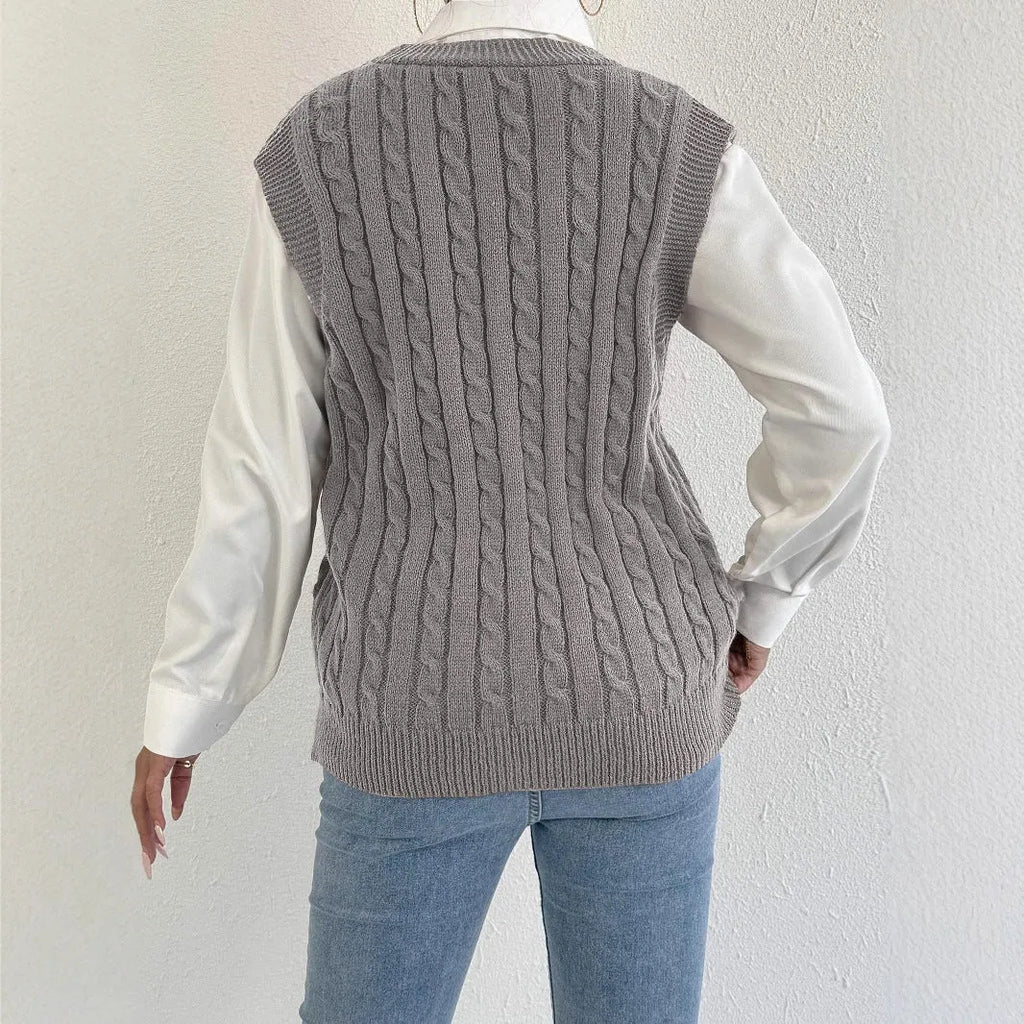 European American leisure outer twist woven vest solid colour deer plush polyester free size coffee