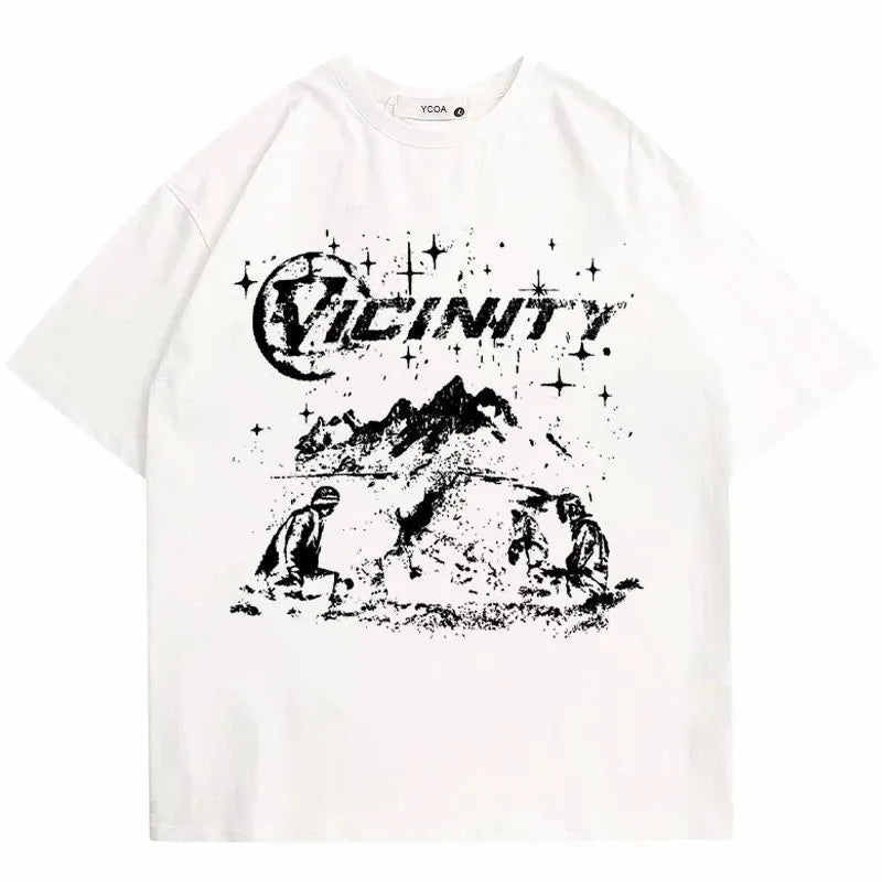 Men's black Y2g printed cotton t-shirt with artistic retro design and loose fit