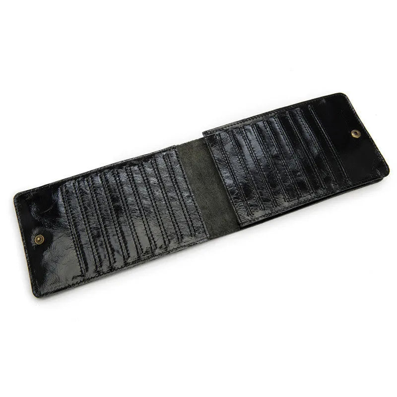 Men's slim leather card holder wallet with multiple card slots and a mobile phone pocket.