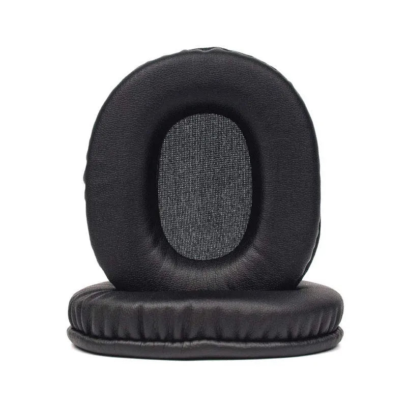 Two black soft PU leather replacement ear pad covers for Sony MDR-1R headphones.
