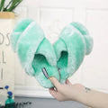 Women's cross open-toe fur slippers with patterned non-slip sole in multiple colour options