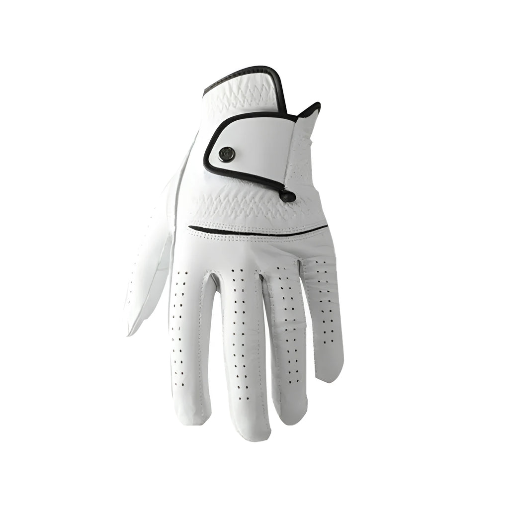 Men's white half sheepskin leather golf glove for a non-slip grip.