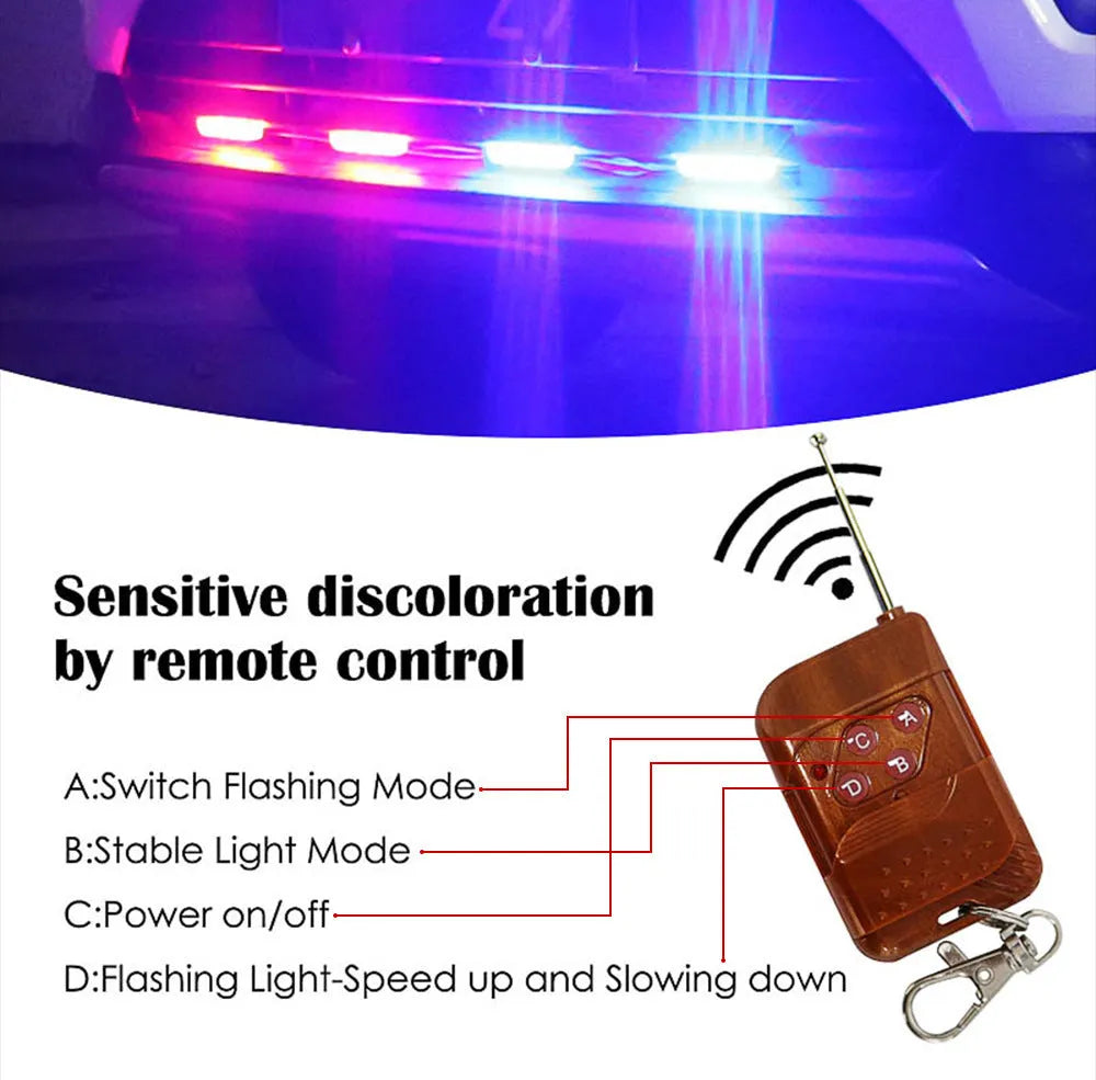 Black car mounted LED emergency warning light with wireless remote control and suction cup mounting