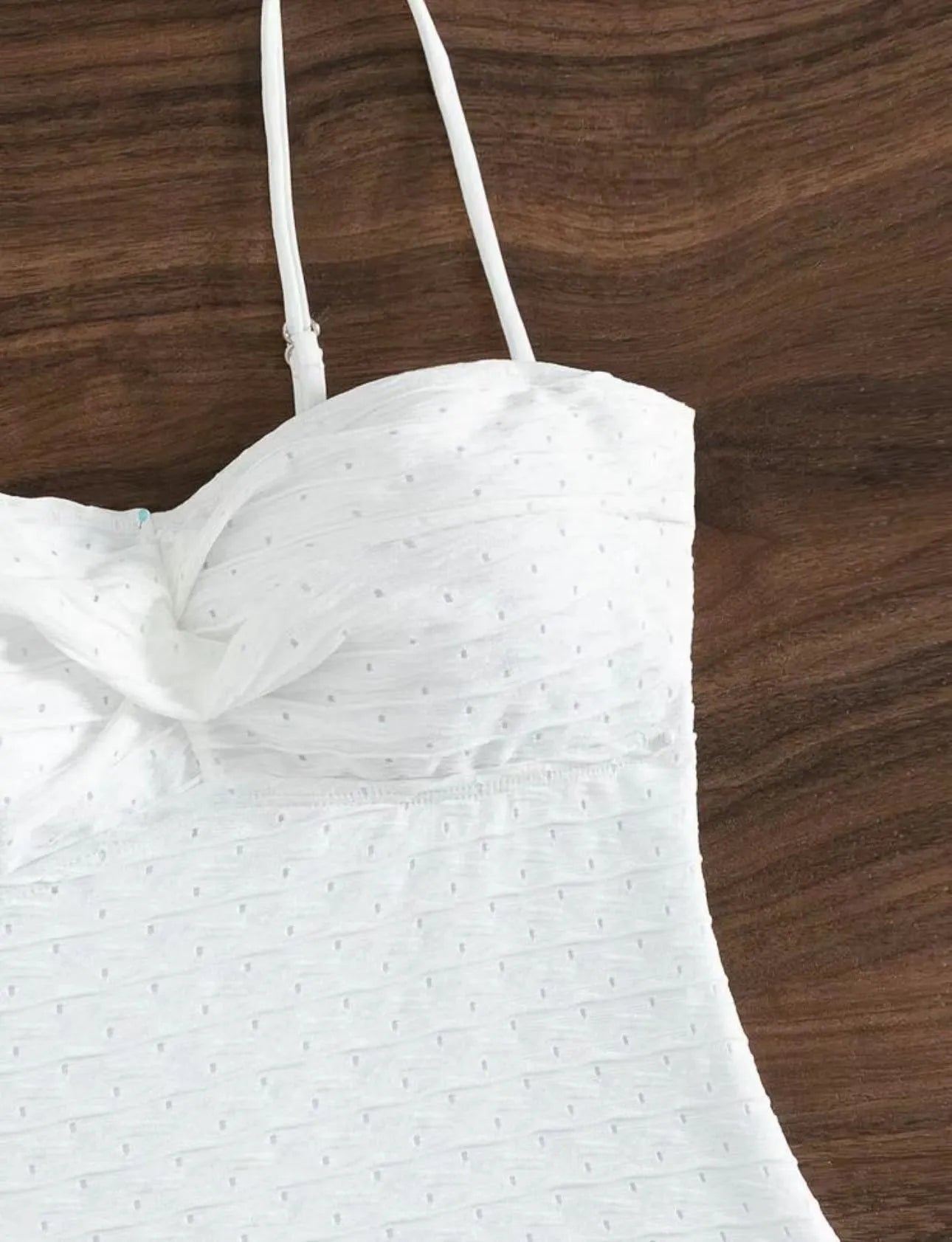 White women's one-piece swimsuit with sling design and briefs-style European pattern