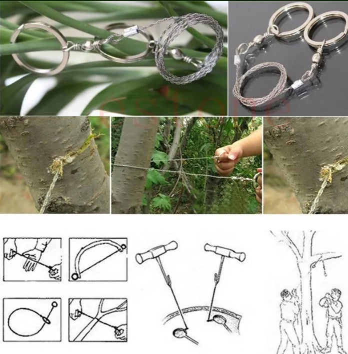 55cm stainless steel survival wire saw with pull rings for outdoor cutting tasks