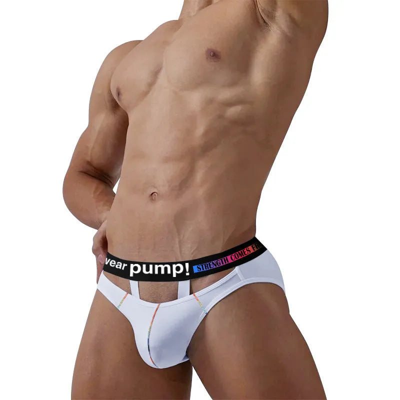 Men's solid-colour modal briefs on a white background, showing low-waist design in black and white.