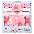 Pink cotton padded newborn baby clothes multi-piece set laid flat